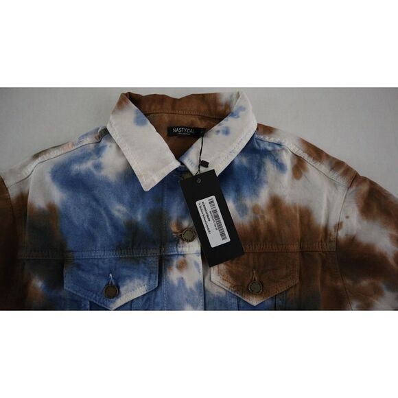 Nasty Gal Women's Sz 4/Sm Blue Tie Dye Roll Hem Cheeky Shorts/Bf Jacket Set $180 - Picture 8 of 11